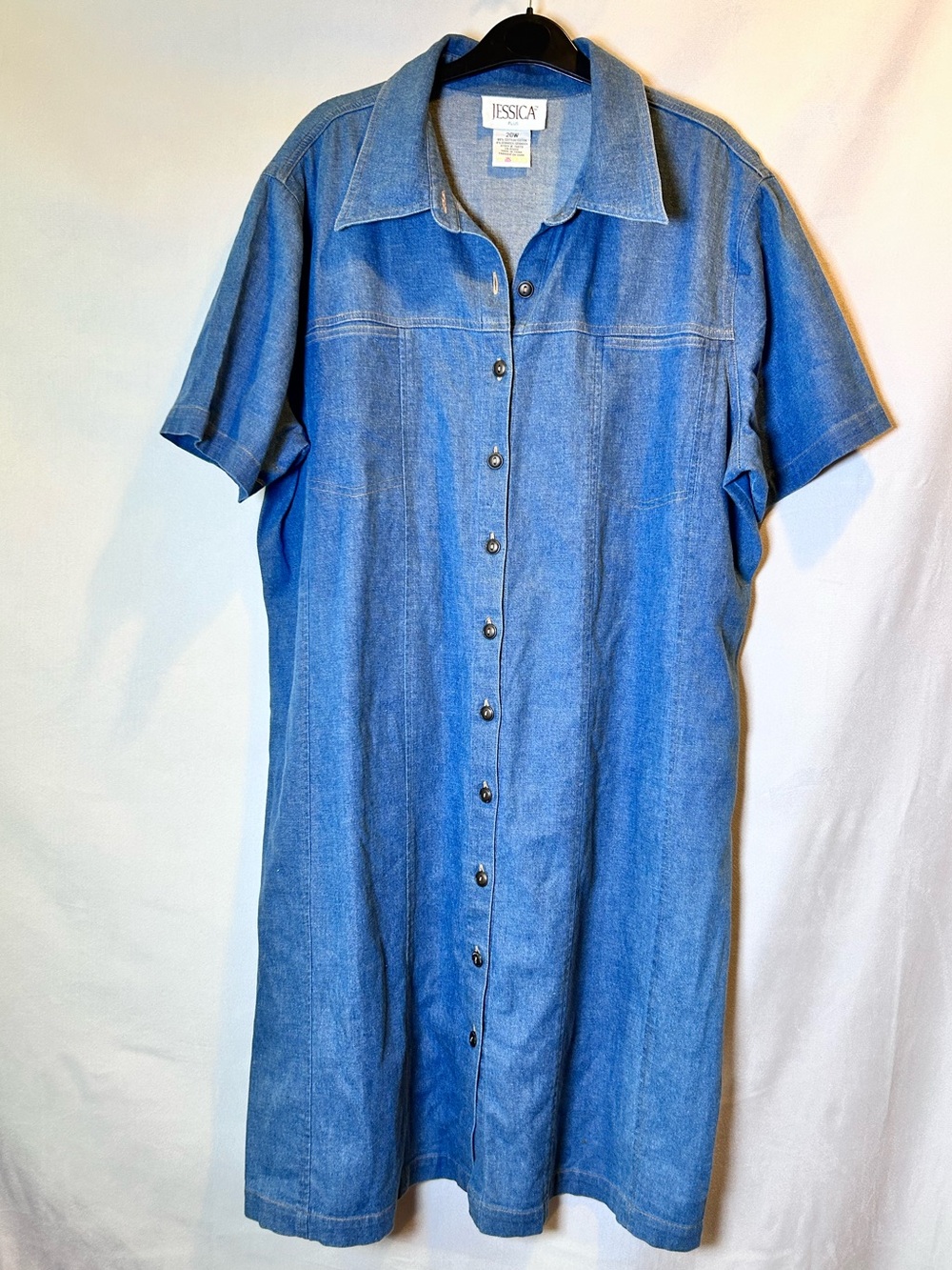 Jessica Plus Denim Button Front Dress Short Sleeve Blue Size 20W Country Boho